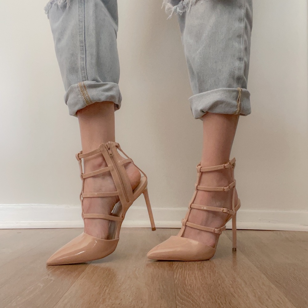 Nude Gladiator Pointed Toe Stilettos
